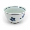 Taza de té de cerámica japonesa, blanca con flores azules - HANA