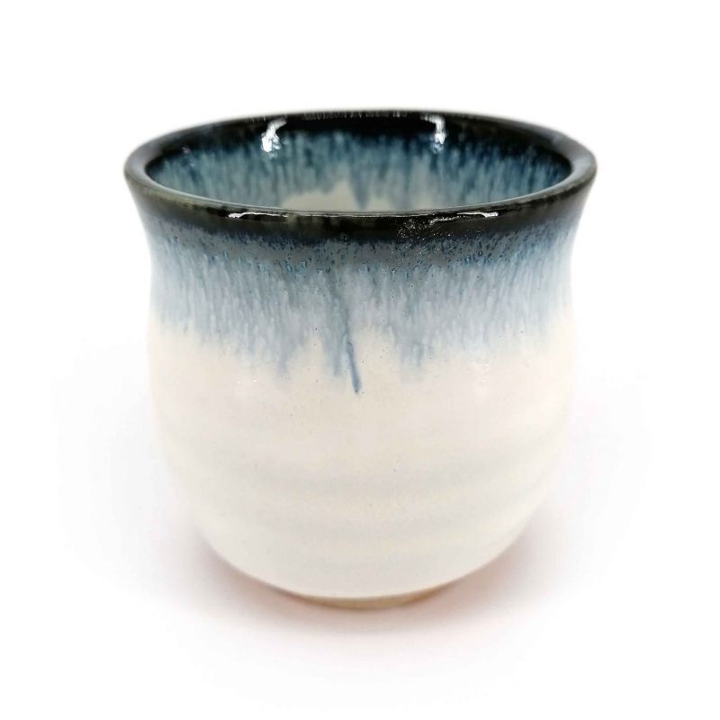 Tasse à thé japonaise en céramique, blanc, bordure bleue - KYOKAI