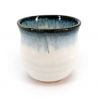 Japanese ceramic tea cup, white, blue border - KYOKAI