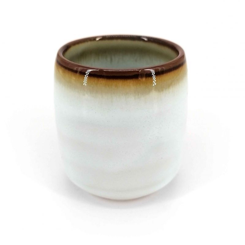 Taza de té de cerámica japonesa, borde blanco, tonos marrones - KYOKAI