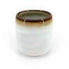 Japanese ceramic tea cup, white, brown shades border - KYOKAI