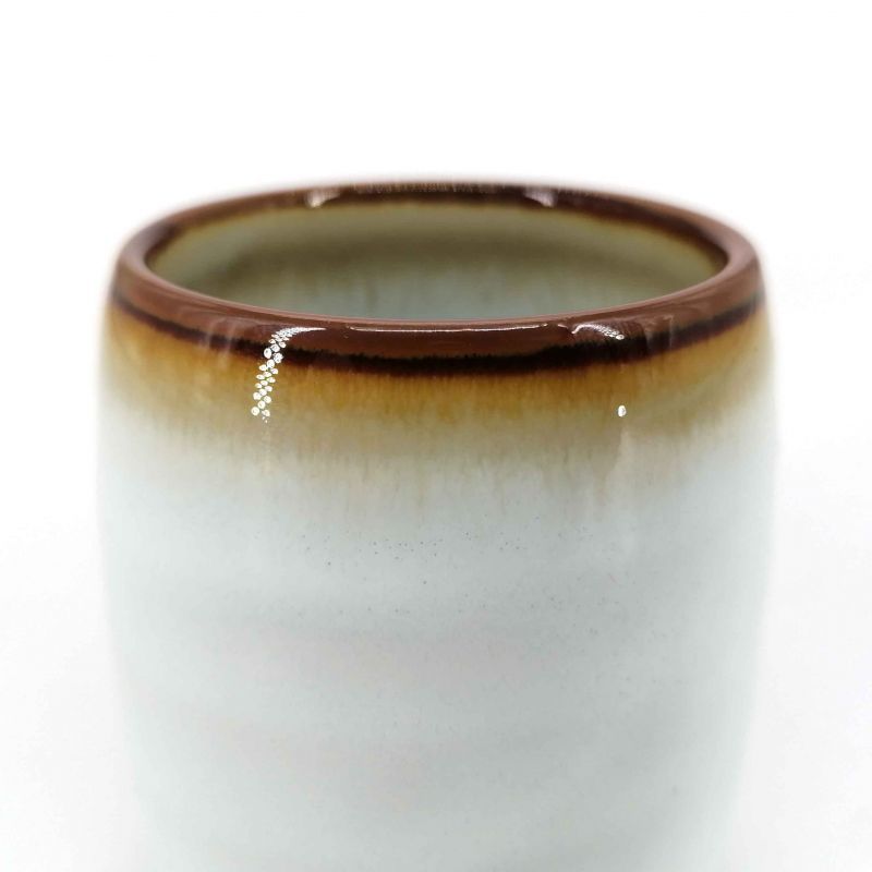 Taza de té de cerámica japonesa, borde blanco, tonos marrones - KYOKAI