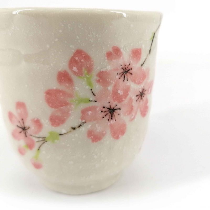 Tasse à thé japonaise en céramique, blanc et fleurs de cerisiers - SAKURA USAGI