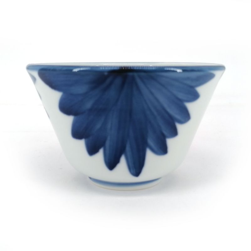 Japanese ceramic tea cup, white and blue petals - AOI HANABIRA