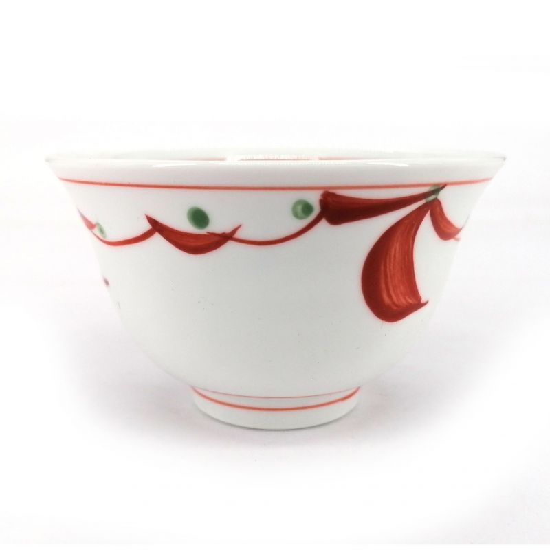 Tasse à thé japonaise en céramique, blanc, rouge et points verts - POINTU