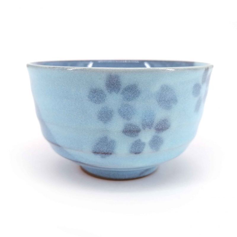 Japanese ceramic tea cup, light blue and flowers - BURUFURAWA