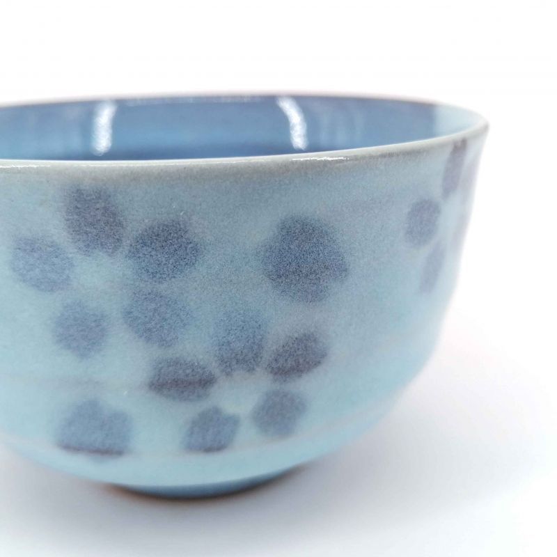 Japanese ceramic tea cup, light blue and flowers - BURUFURAWA