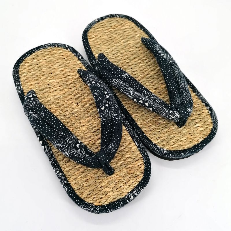 Pair of Japanese zori sandals in seagrass, MANDARA, blue