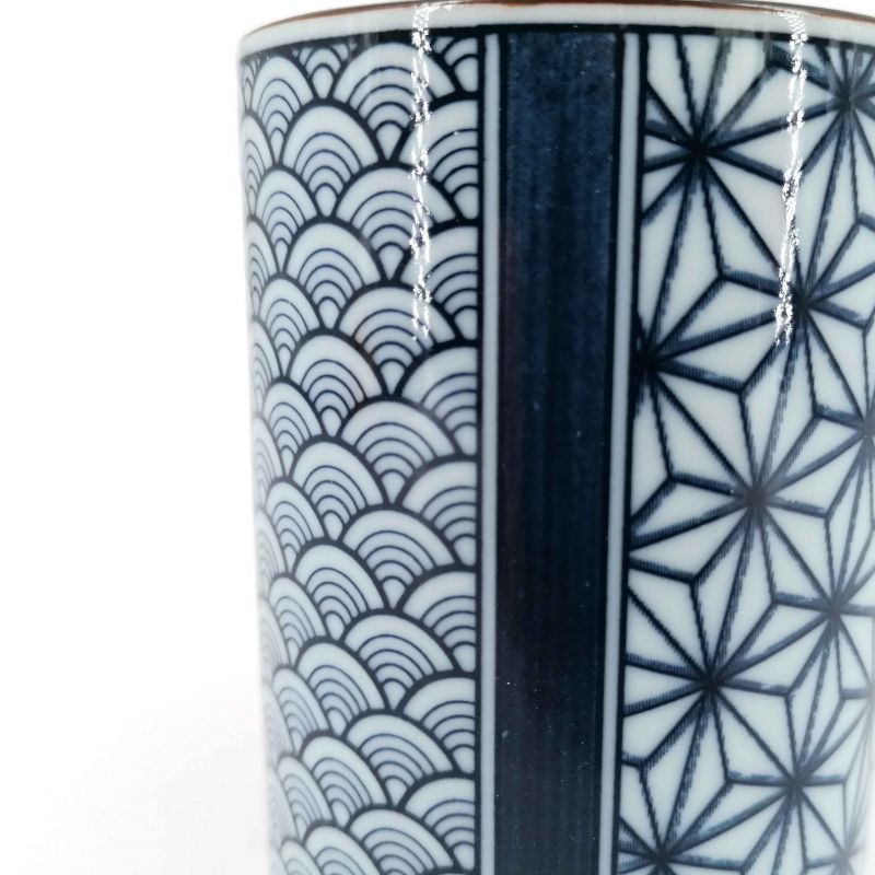 Taza de té de cerámica japonesa, azul y blanco - SEIGAIHA ASANOHA