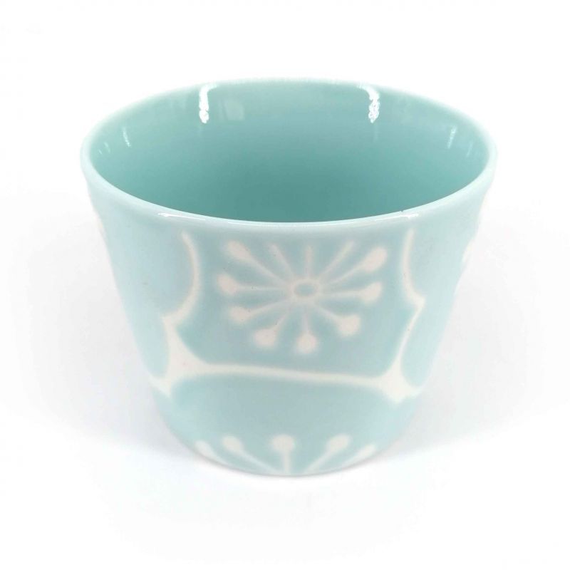 Taza de té de cerámica japonesa, azul y blanca - UME
