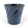 Tasse à thé japonaise en céramique évasée,bleu nuit, stries diagonales - MIDDONAITOBURU