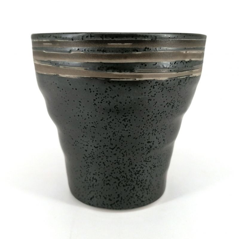 Taza de té japonesa acampanada de cerámica, negro líneas marrones - GYO