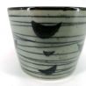 Japanische Keramik Teetasse, grau und blau, Vogel Silhouetten - TORI