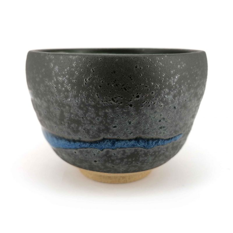 Japanische Keramik Teetasse, braune und blaue Linie - RAIN