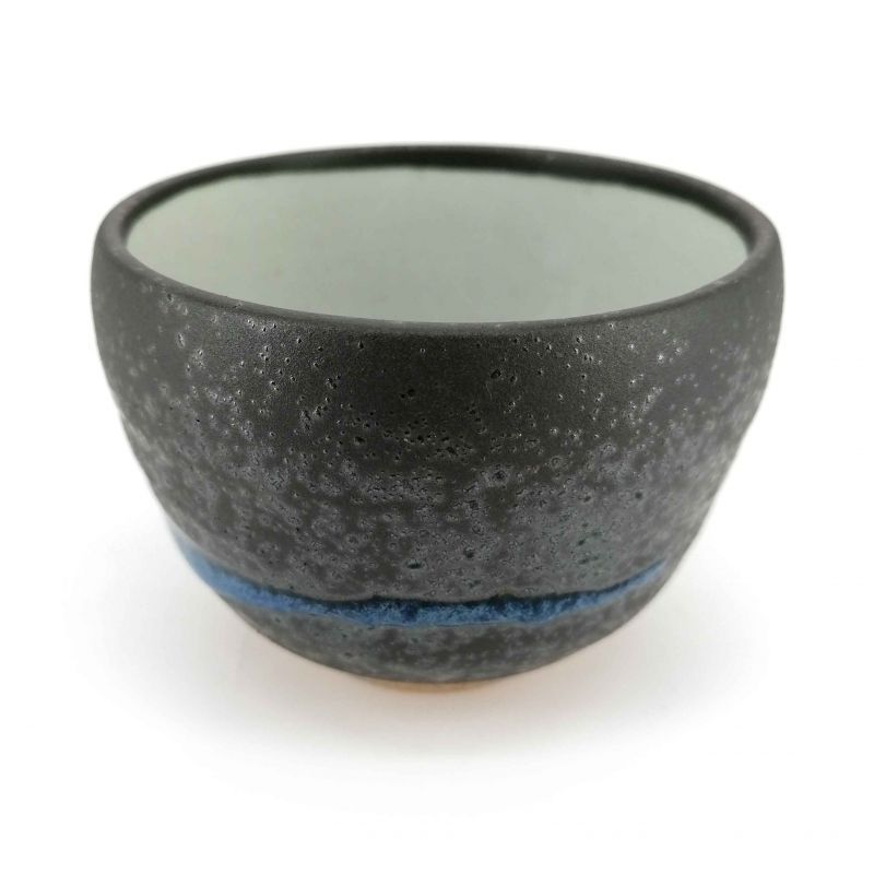 Japanische Keramik Teetasse, braune und blaue Linie - RAIN