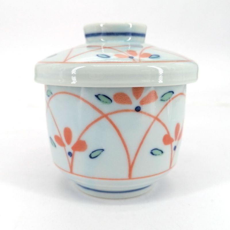 Japanese mug with chawan mushi lid, sky blue and red lines - SORAIRO