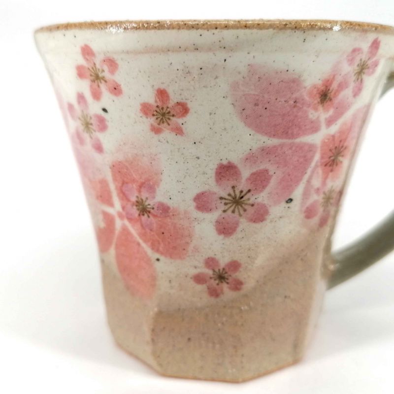 Tazza in ceramica giapponese con manico, beige e rosa - SAKURA