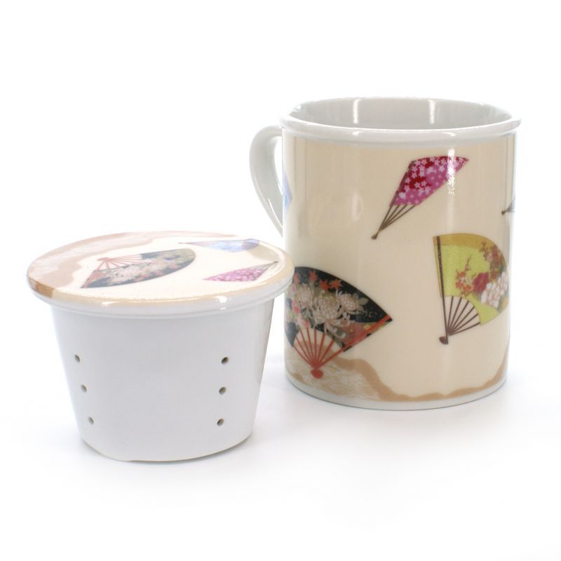cup with lid and folding fans patterns white ÔGI