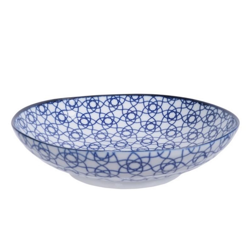 Japanische blaue Keramik tiefe Ramenplatte - JIOMETORI