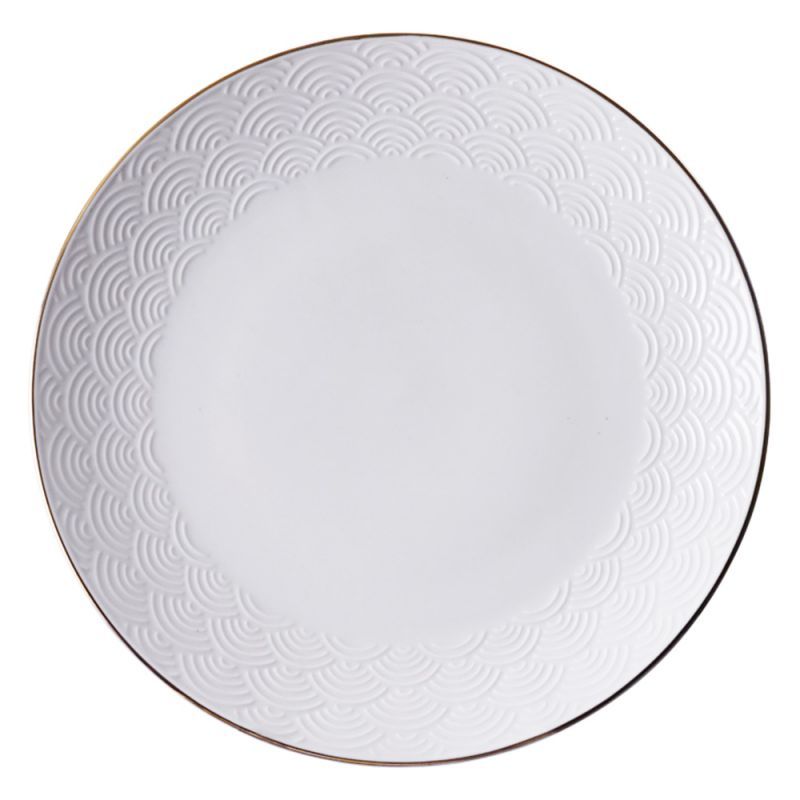 Japanische runde Platte aus weißer Keramik, SEIGAIHA, Wellen