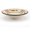 Plato alto japonés pequeño de cerámica blanca con motivos rojos - FUDE KAKI