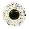 Kleine japanische weiße Keramikplatte mit schwarzen kreisförmigen Mustern - SAKYURA