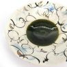 Petite assiette japonaise en céramique évasée blanche avec motifs noirs circulaires - SAKYURA