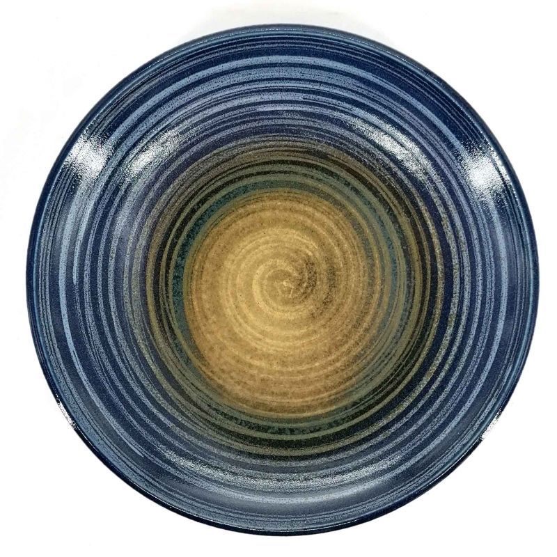 Plato japonés pequeño de cerámica espiral azul y verde - RASEN