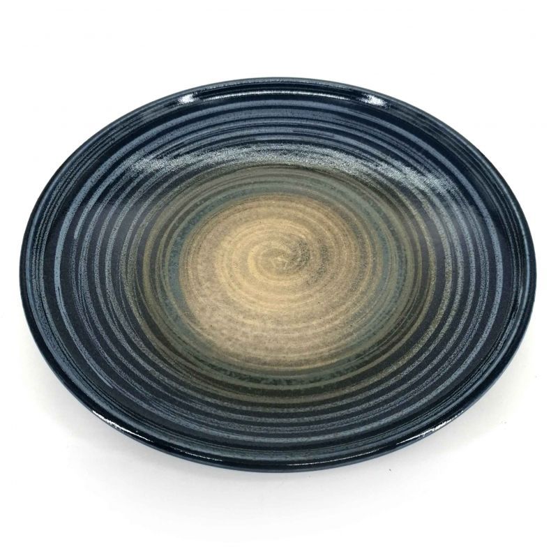 Small Japanese blue and green spiral ceramic plate - RASEN