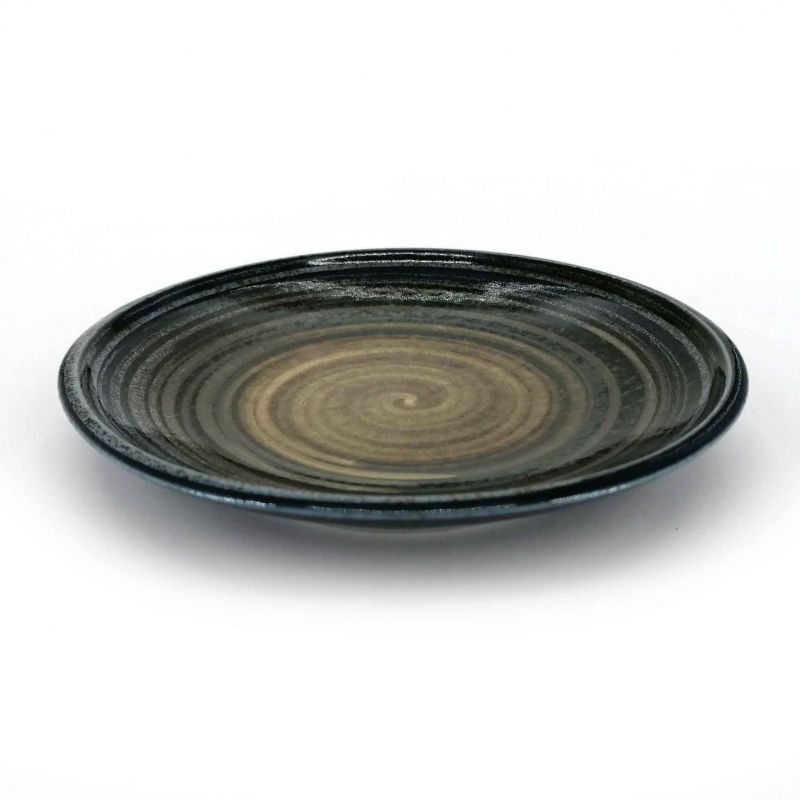 Kleine japanische Keramikplatte mit braunen Kreisen - CHAIRO NO EN