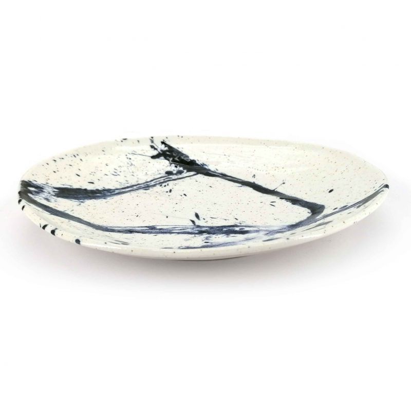 Assiette ronde en céramique, blanc et bleu - PEINTOCHIPPU