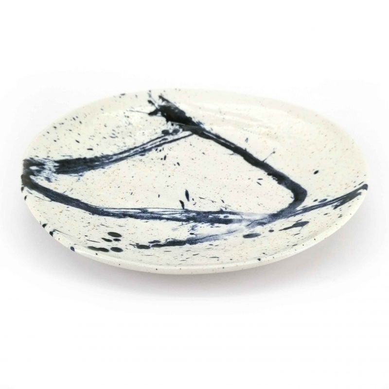 Runde Keramikplatte, weiß und blau - PEINTOCHIPPU