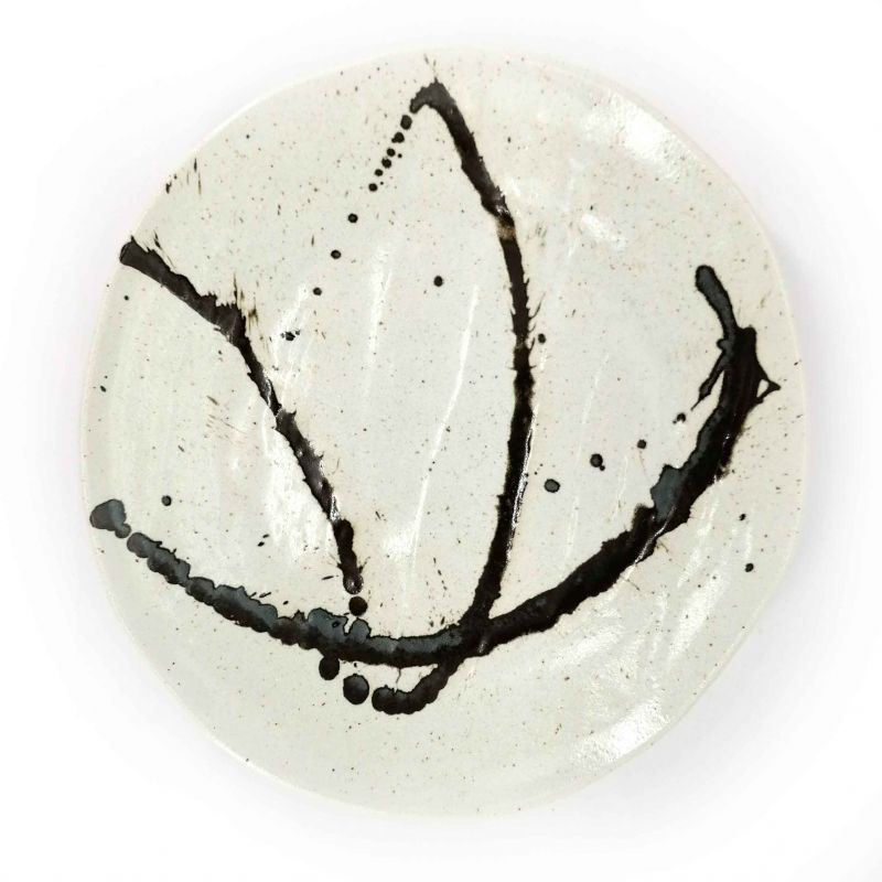 Plato de cerámica redondo, blanco y marrón - PEINTOCHIPPU
