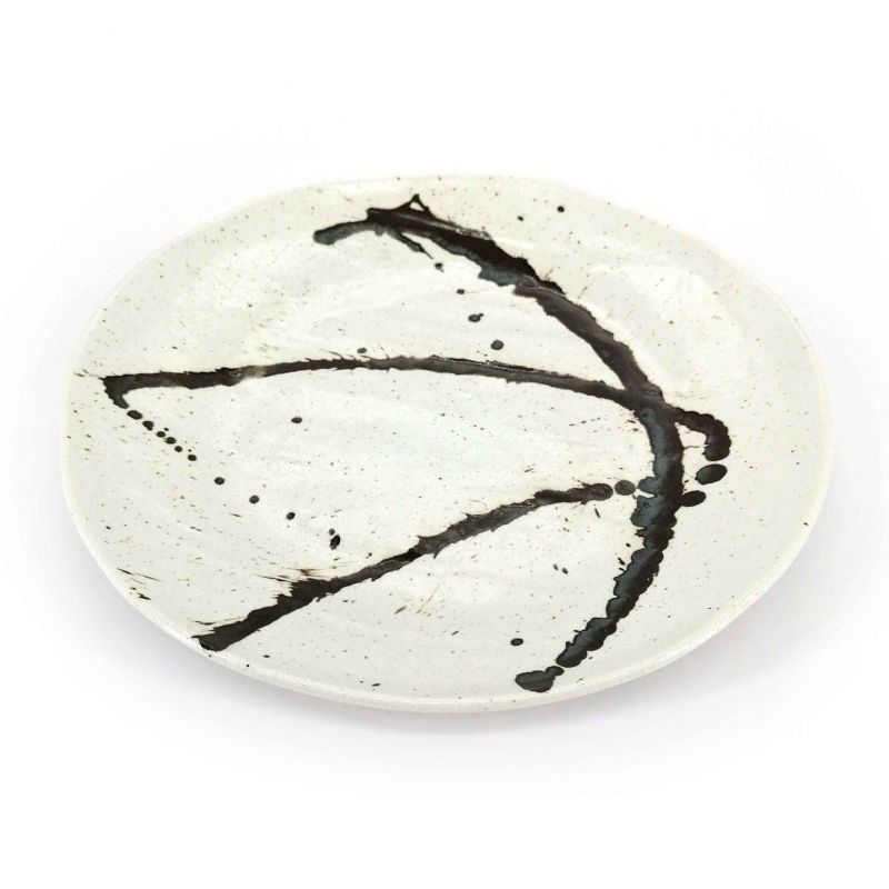 Assiette ronde en céramique, blanc et marron - PEINTOCHIPPU