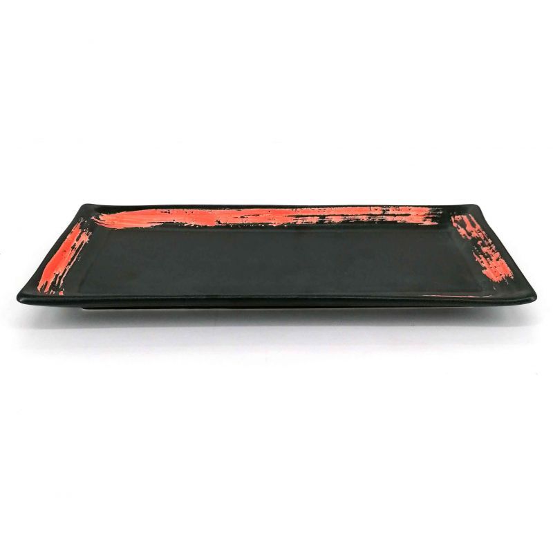 Japanese rectangular plate in black ceramic with red brush - MIGAKIMASU