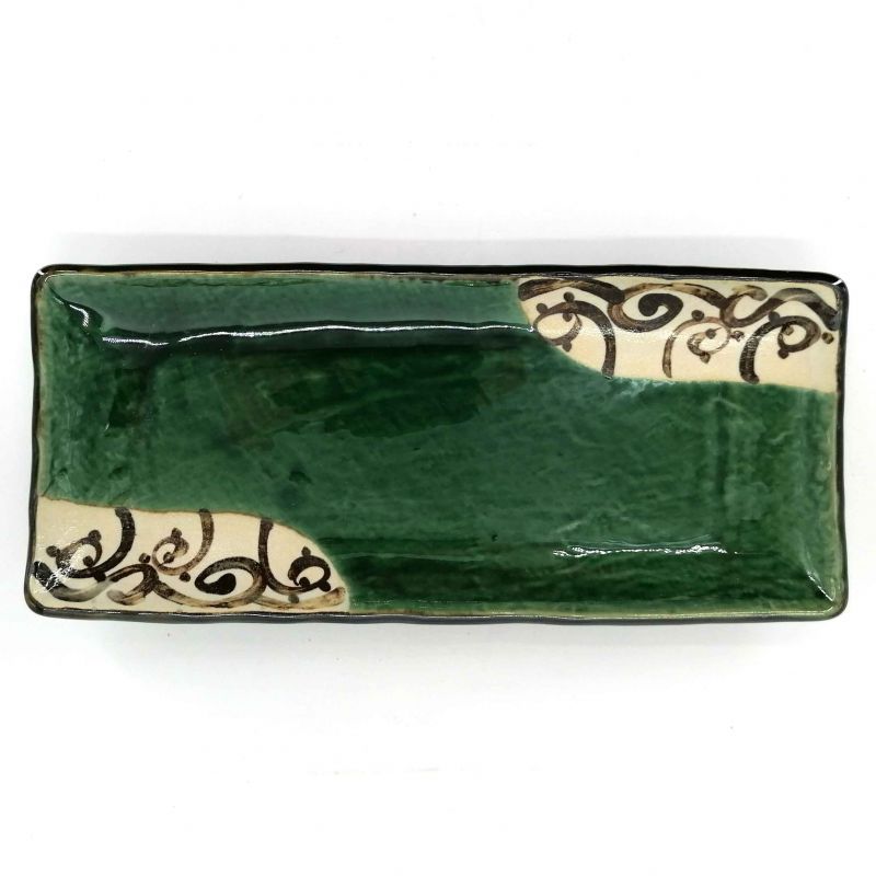 Rechteckige Platte aus grüner und beiger Keramik - KARAKUSABURAUN