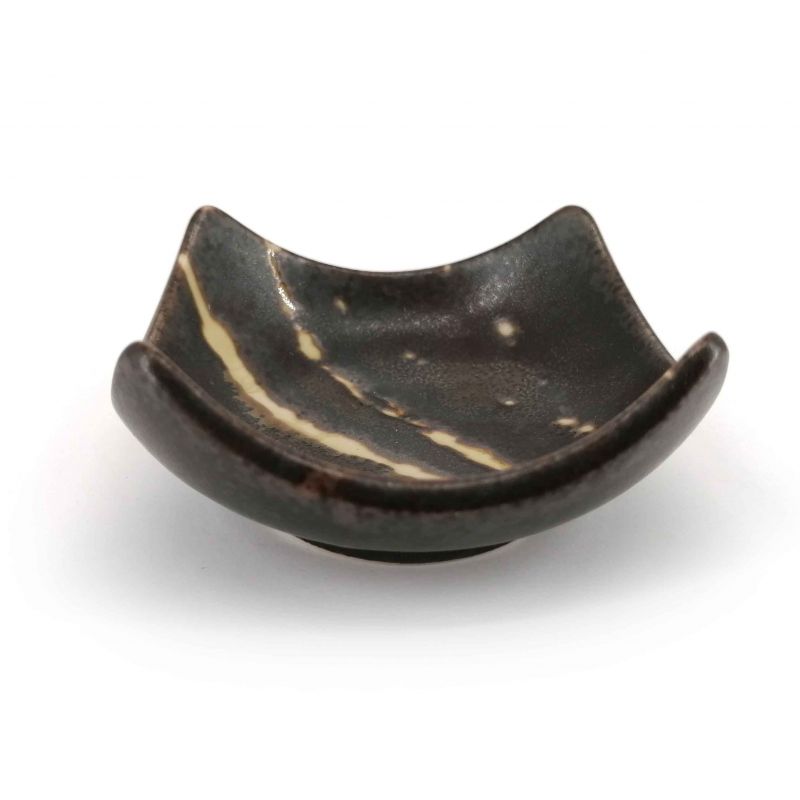 Recipiente de cerámica cuadrado japonés pequeño con bordes elevados, marrón - PEINTINGU