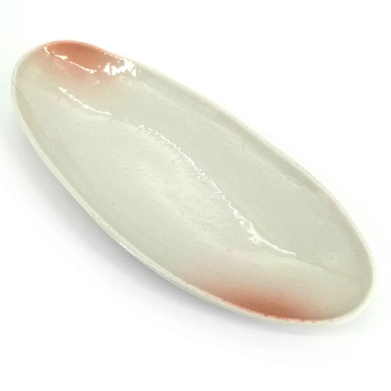 Assiette japonaise ovale en céramique blanche et rose - RAITO PINKU