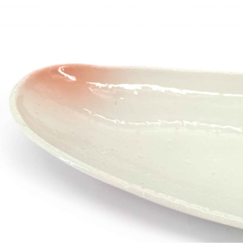 Assiette japonaise ovale en céramique blanche et rose - RAITO PINKU