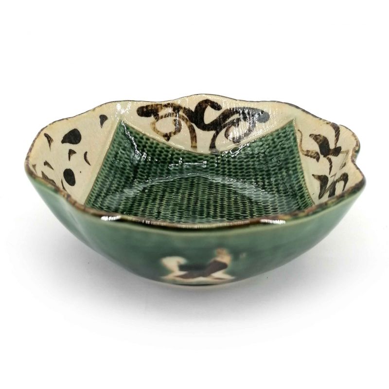 Japanese ceramic container, beige and green - ORIBE