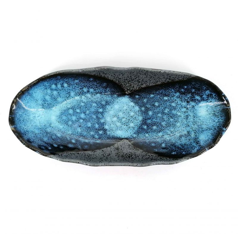 Japanische ovale Keramikplatte, grau und blau - BURU