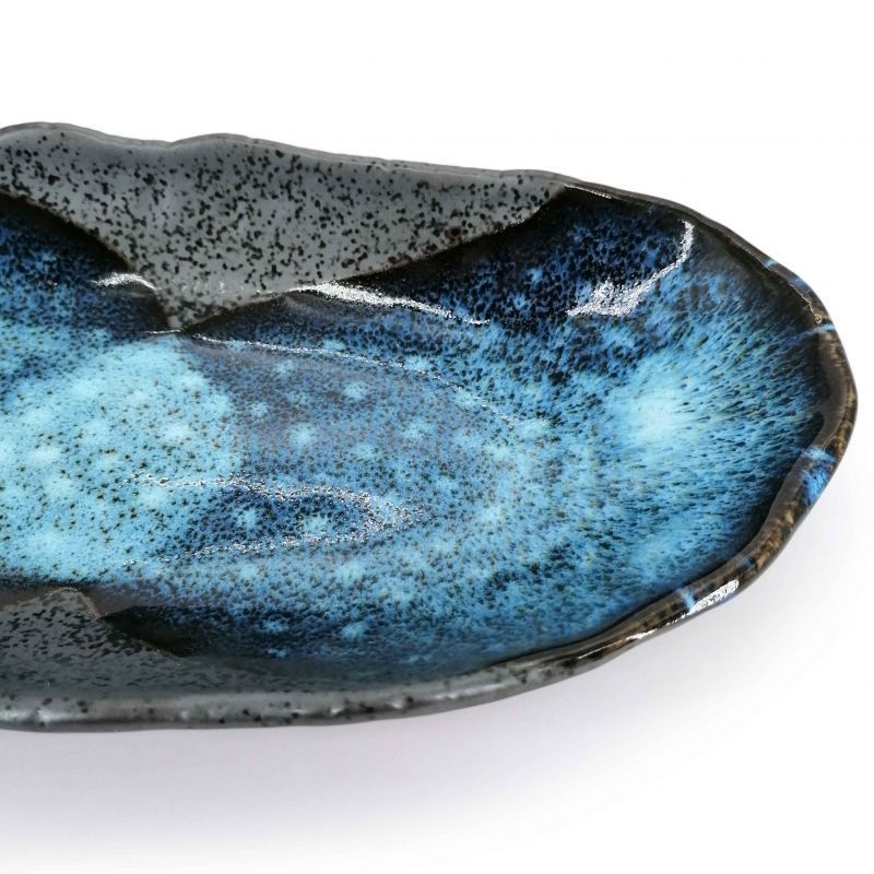 Japanische ovale Keramikplatte, grau und blau - BURU