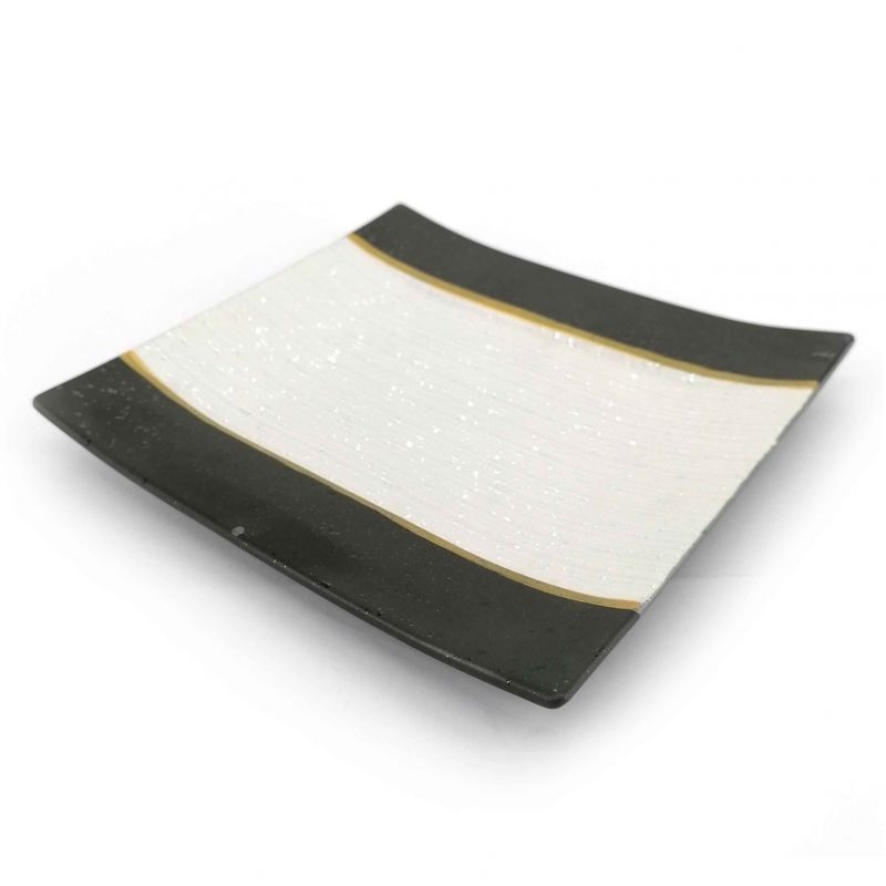 Japanese square plate in ceramic, brown, gold and silver - KINGIN
