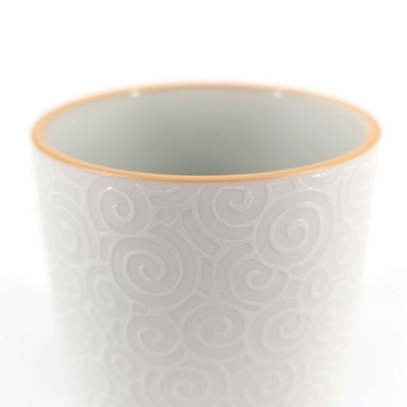 Taza de té de cerámica japonesa, blanca, espiral - SENPU