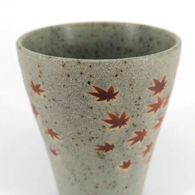 Taza de té japonesa alta de cerámica, gris, hojas de arce - MOMIJI