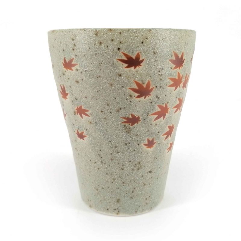 Tazza da tè giapponese alta in ceramica, grigio, foglie d'acero - MOMIJI