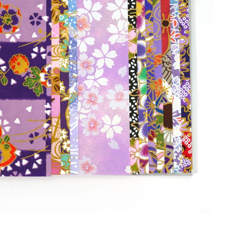 Conjunto de 12 hojas púrpura cuadradas japonesas - YUZEN WASHI PAPER