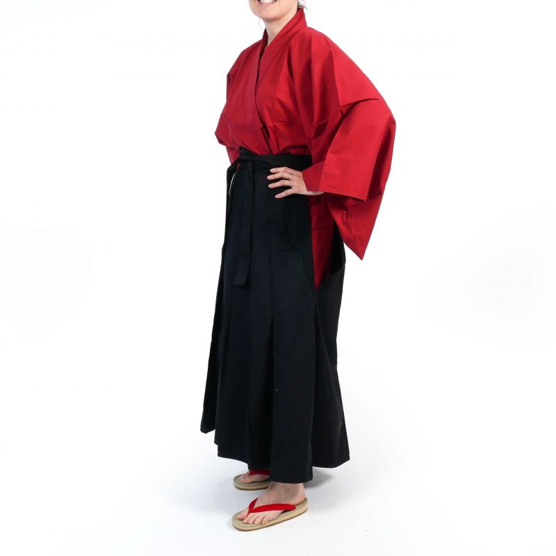 Kendogi und Hakama aus japanischer Baumwolle in Schwarz und Rot - SAMURAI SET