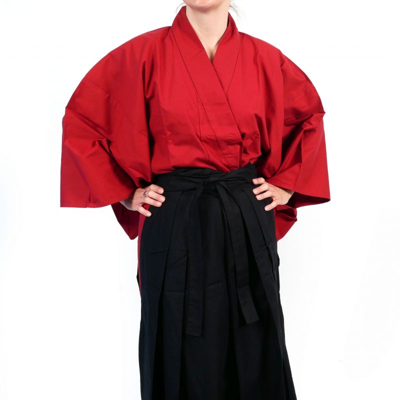 Kendogi und Hakama aus japanischer Baumwolle in Schwarz und Rot - SAMURAI SET