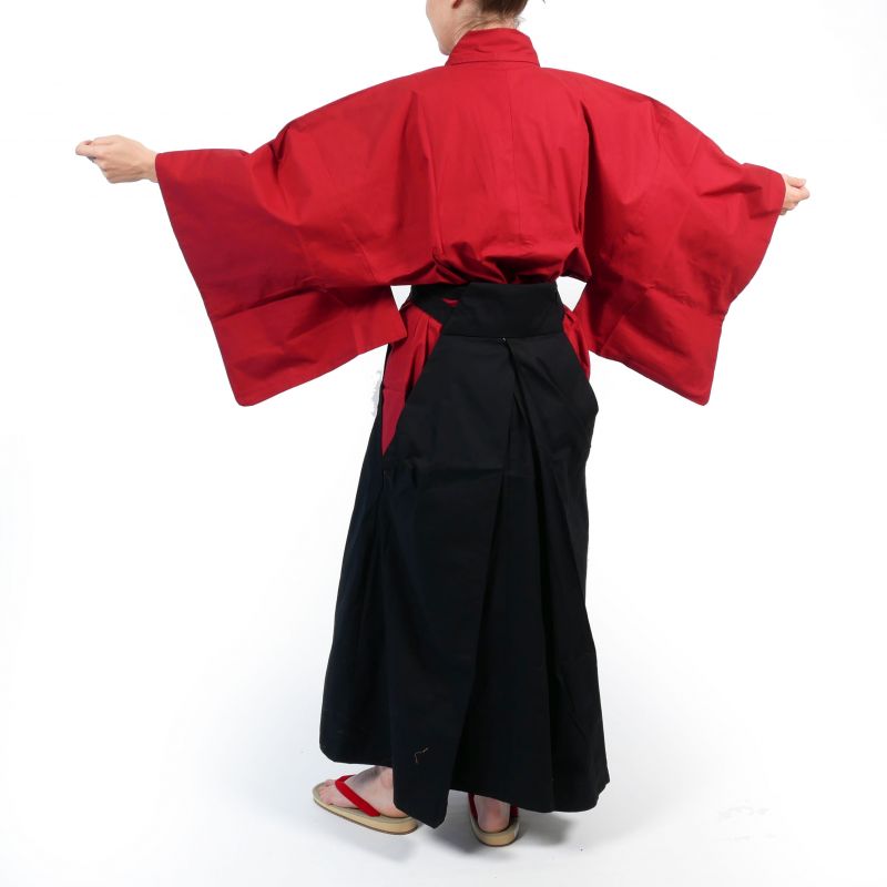 Black and red Japanese cotton Kendogi and Hakama - SAMURAI SET